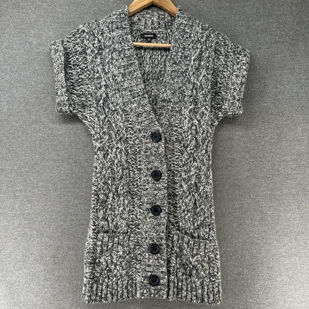 Express Knit Cardigan Sweater Womens XS Chunky Short Sleeve Wool Alpaca Blend